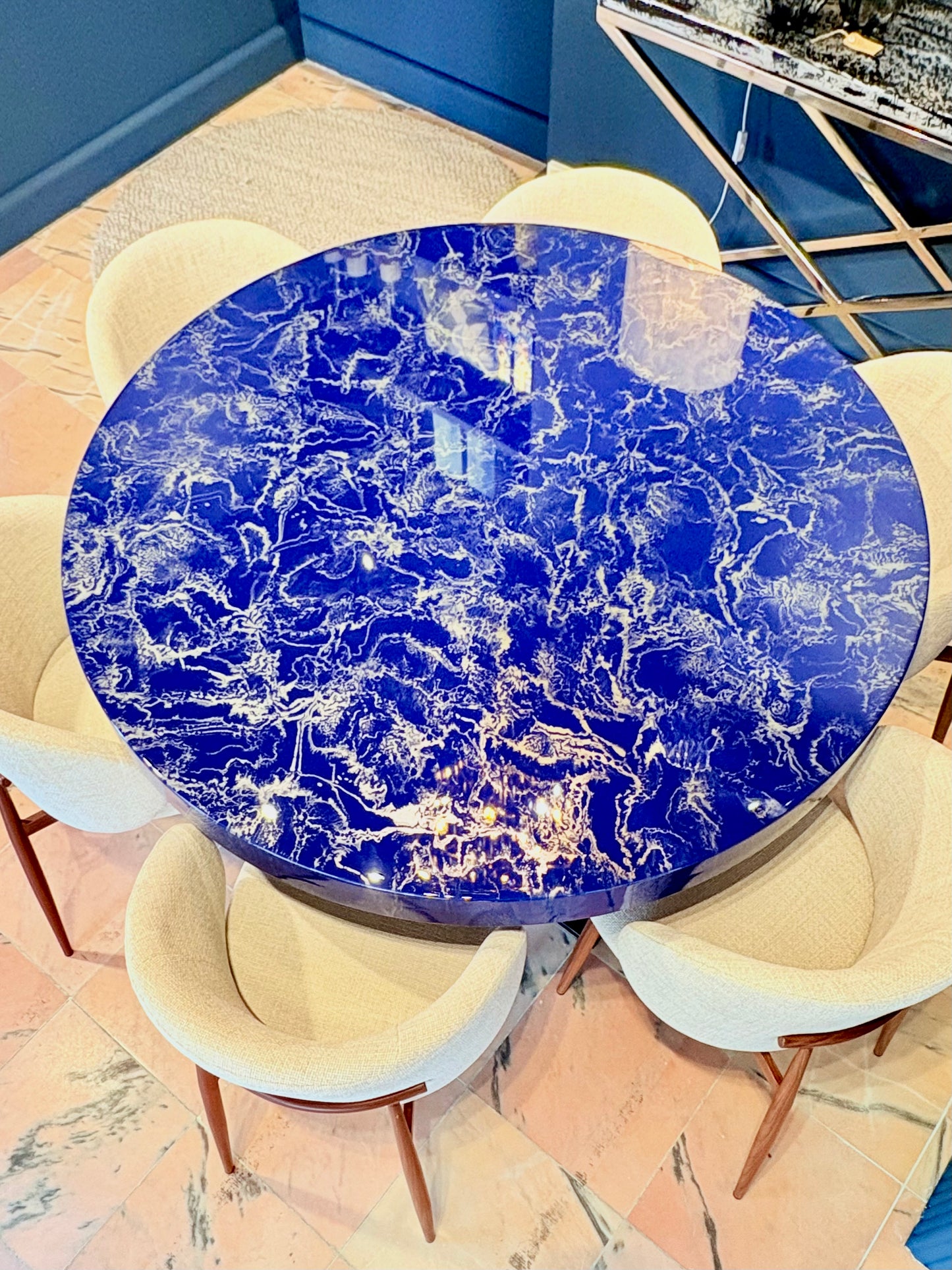 Silver Cloud Marble Effect Dining Table (Custom Handmade)