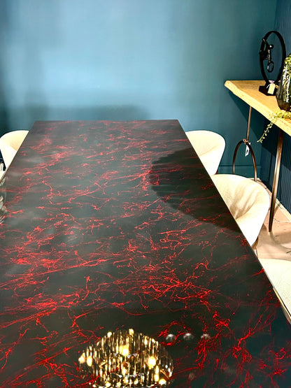 Dark Grey with Red Marble – High Gloss Resin Dining Table (Custom Size)