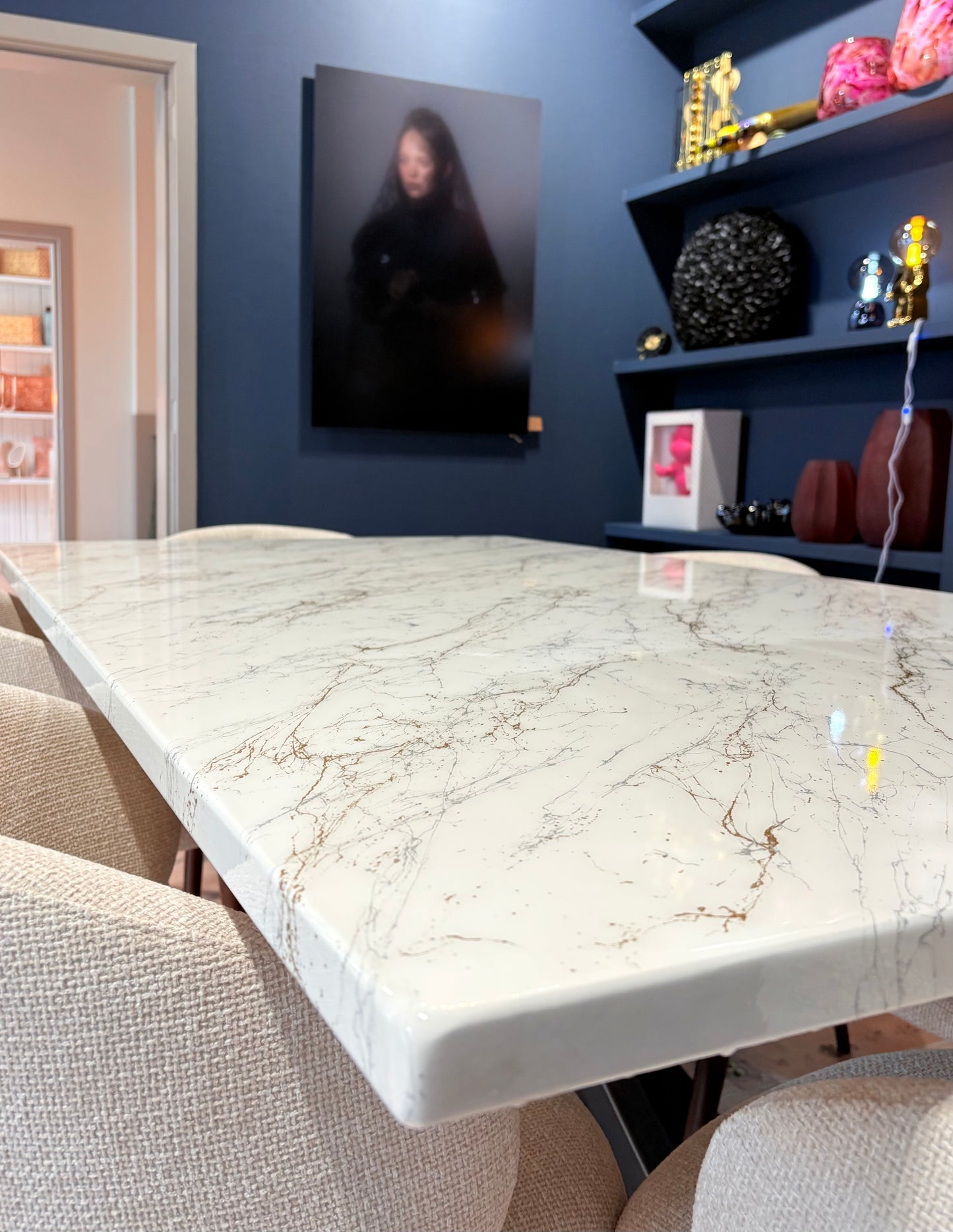 Subtle Gold & Silver Marble Effect Dining Table (Custom)