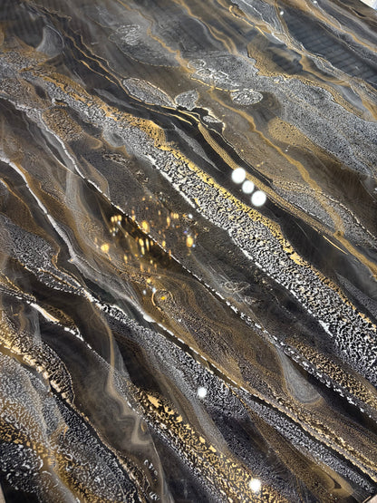 Dark Gold & Silver Resin Dining Table (Handmade)