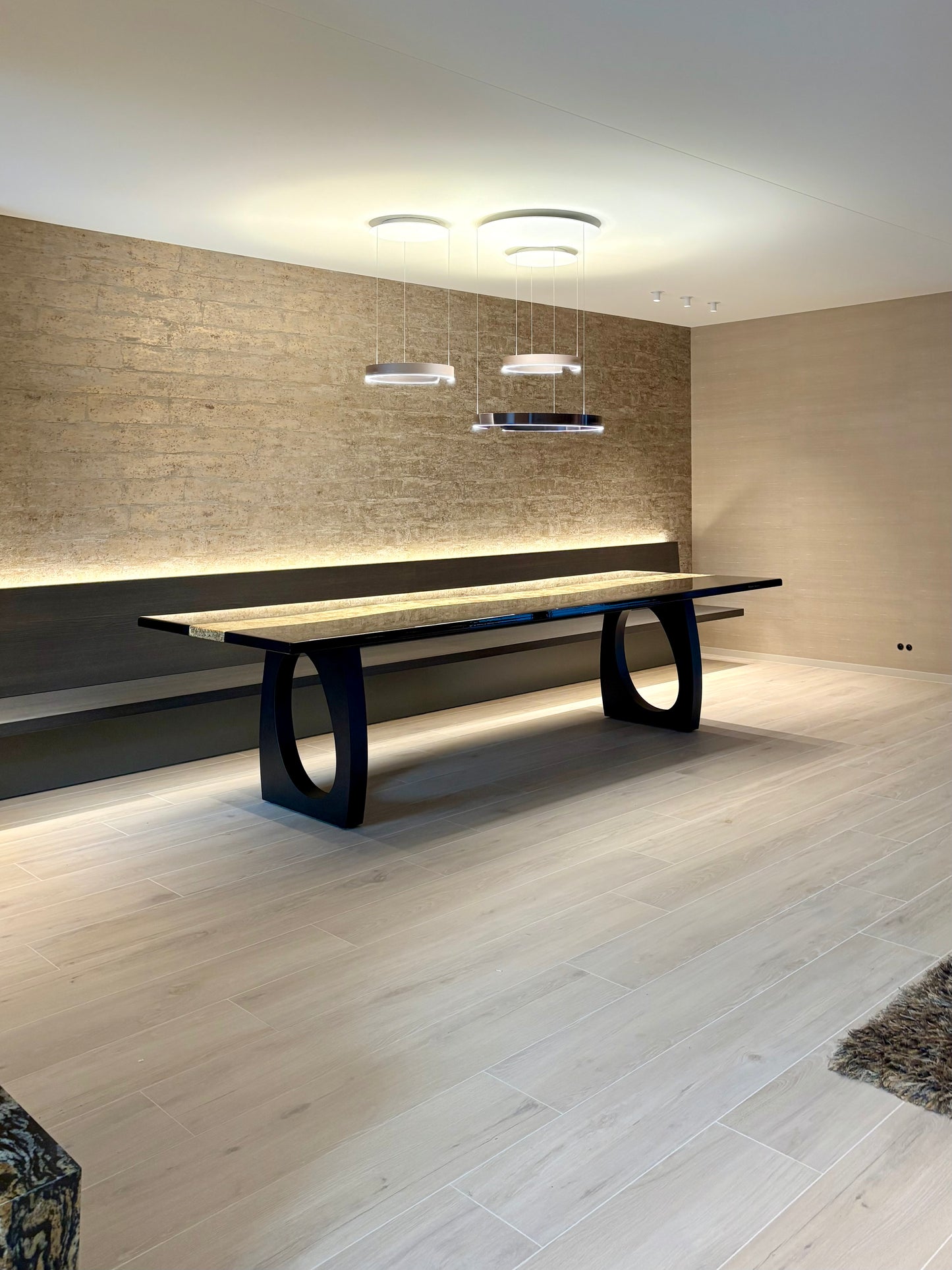 Black Dining Table with Glossy Gold River (Custom Size)