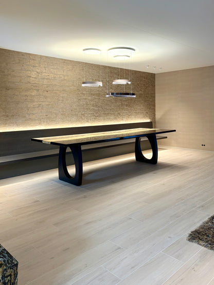 Black Dining Table with Glossy Gold River (Custom Size)
