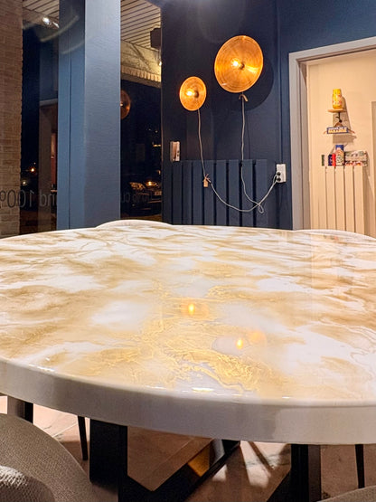 Round Gold Cloud Marble Dining Table | Handcrafted Luxury Epoxy Resin Art