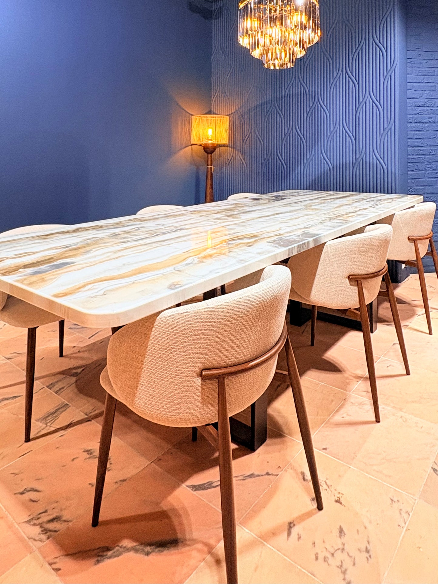 Silver & Gold Poured Resin Dining Table | Rounded Corners