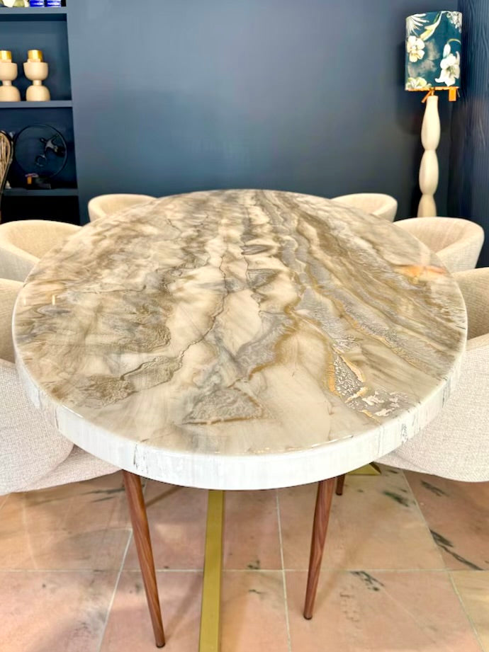 Oval Gold & Silver Marble Effect Dining Table (Custom)