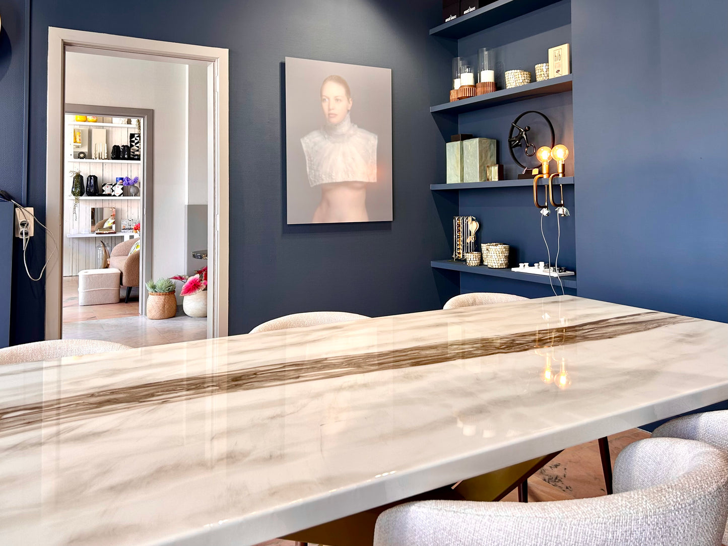 Gold River & Grey Marble Effect Resin Dining Table (Custom)