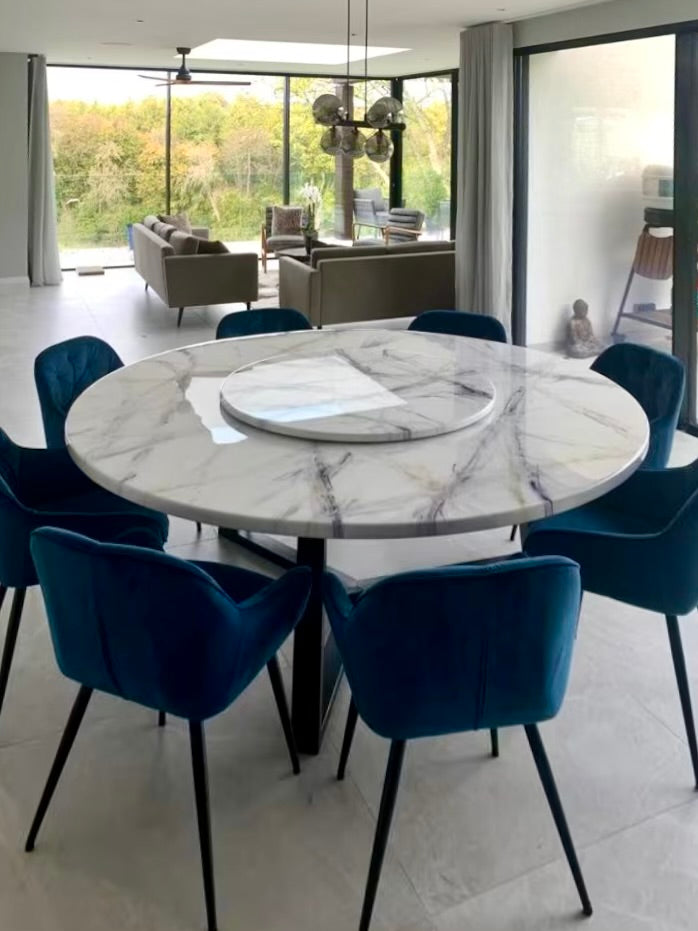 Round Blue and Gold Resin Dining Table (Handmade, Custom Size)