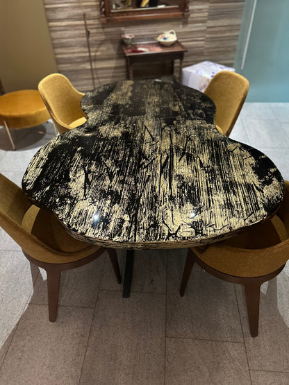 Black Organic Shape Table with 3D Gold Details (Custom)