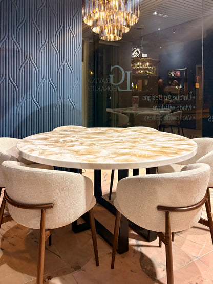 Round Gold Cloud Marble Dining Table | Handcrafted Luxury Epoxy Resin Art