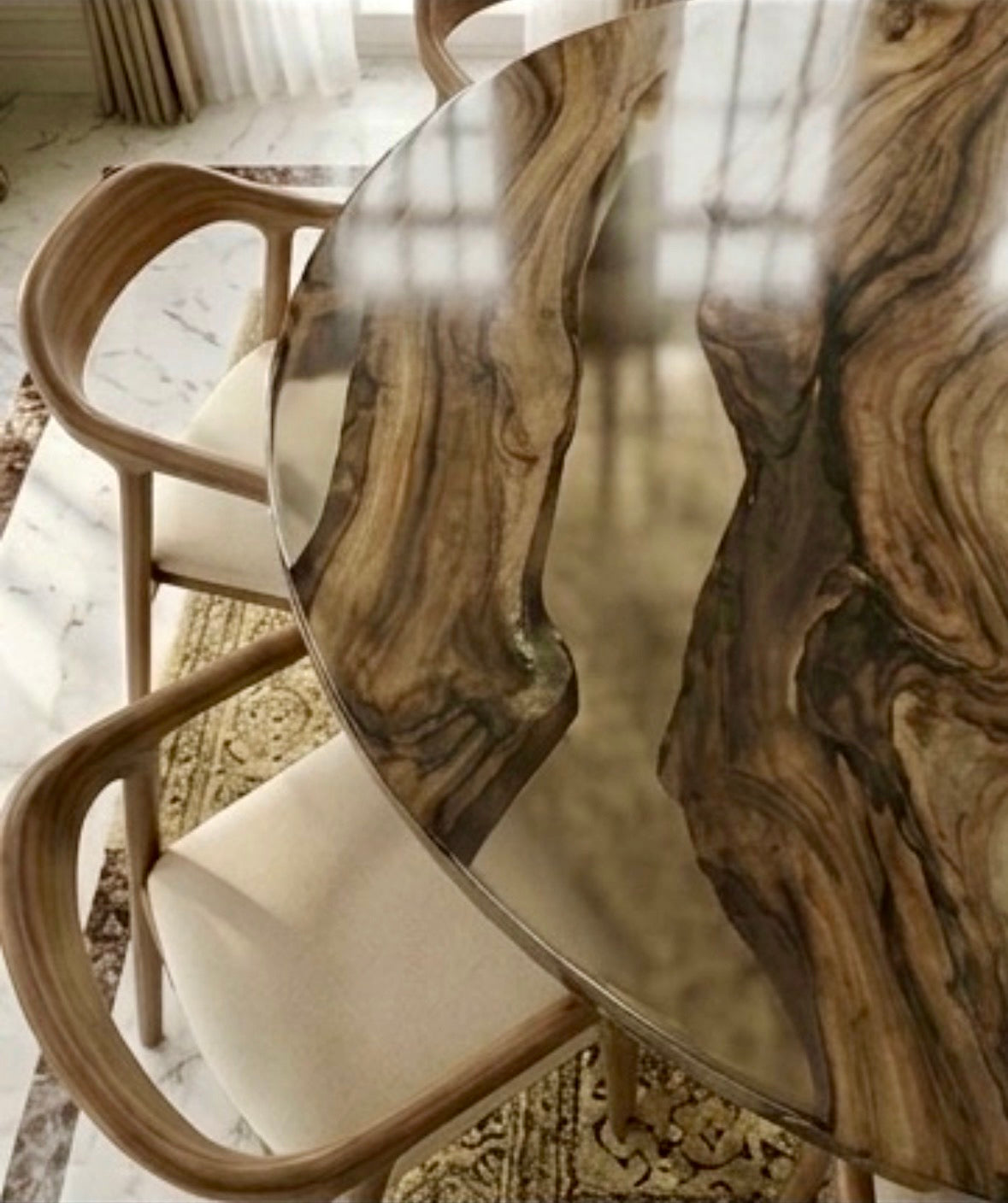 Round Epoxy Dining Table | Live Edge Wood