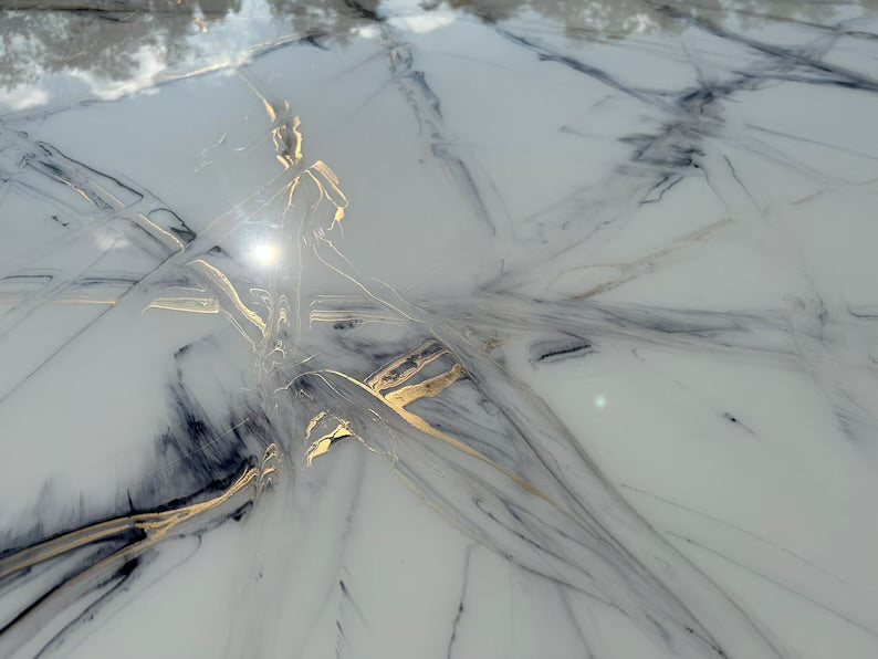 Round Blue and Gold Resin Dining Table (Handmade, Custom Size)