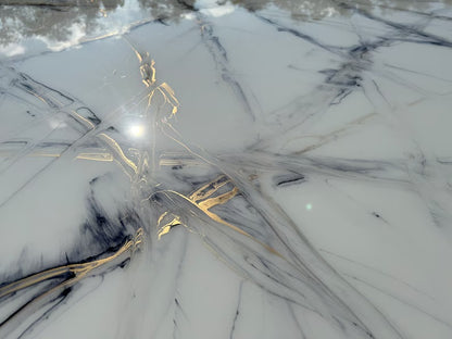 Round Blue and Gold Resin Dining Table (Handmade, Custom Size)