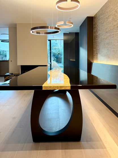 Black Dining Table with Glossy Gold River (Custom Size)