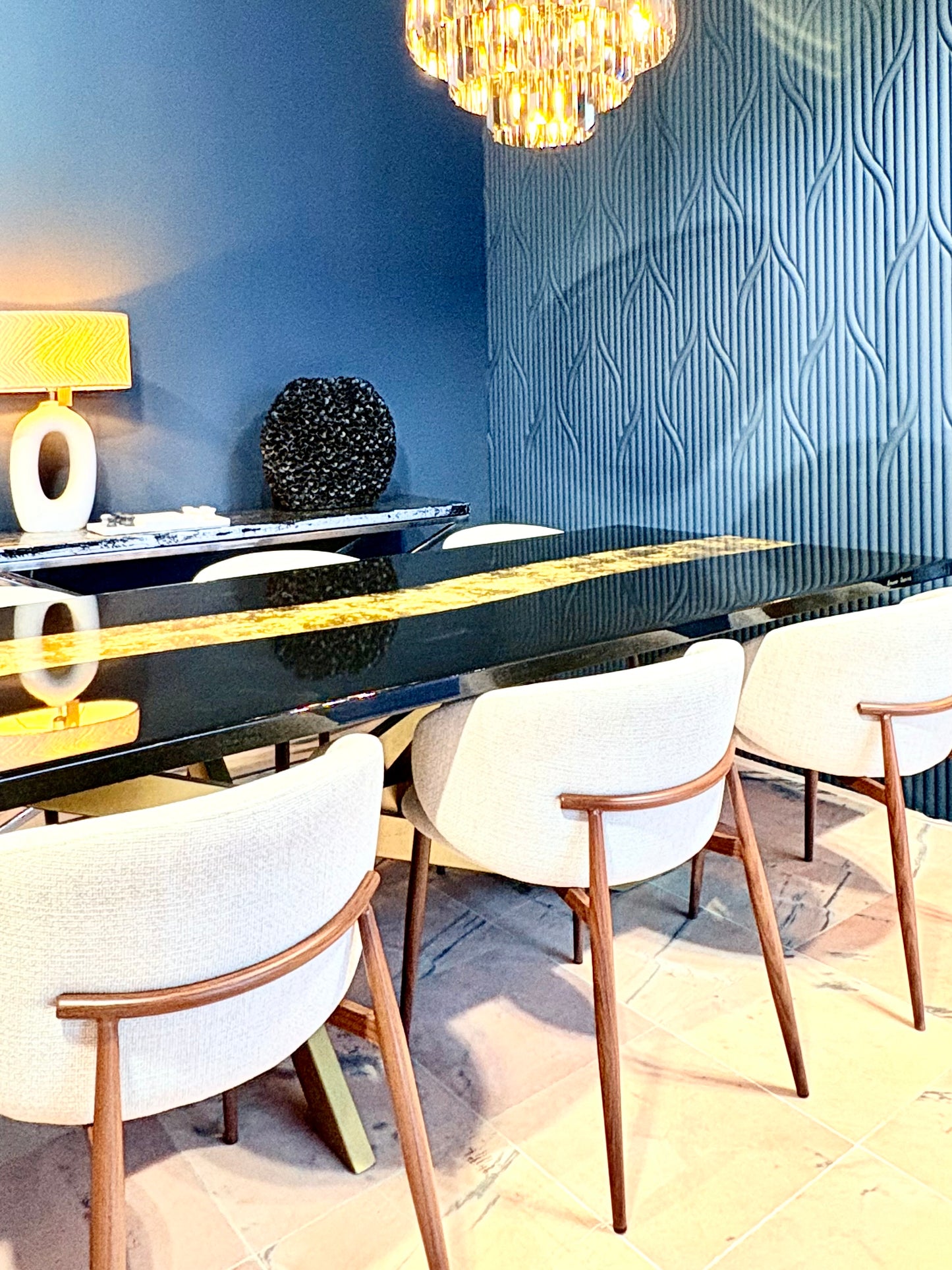 Black Dining Table with Glossy Gold River (Custom Size)