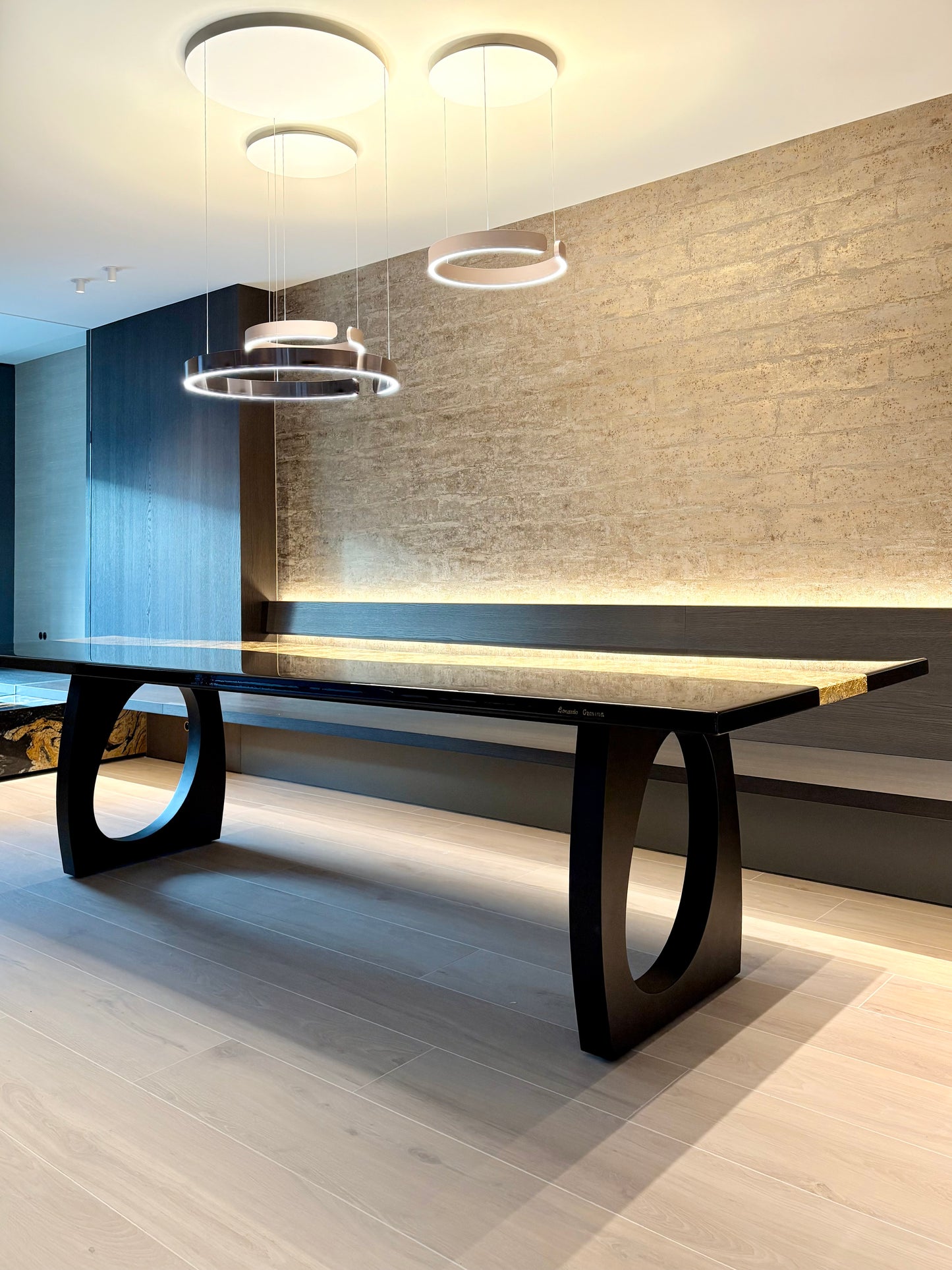 Black Dining Table with Glossy Gold River (Custom Size)