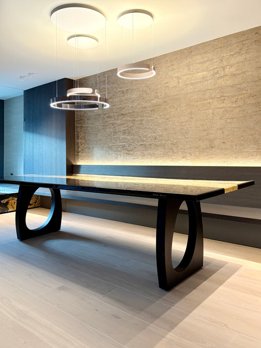 Black Dining Table with Glossy Gold River (Custom Size)