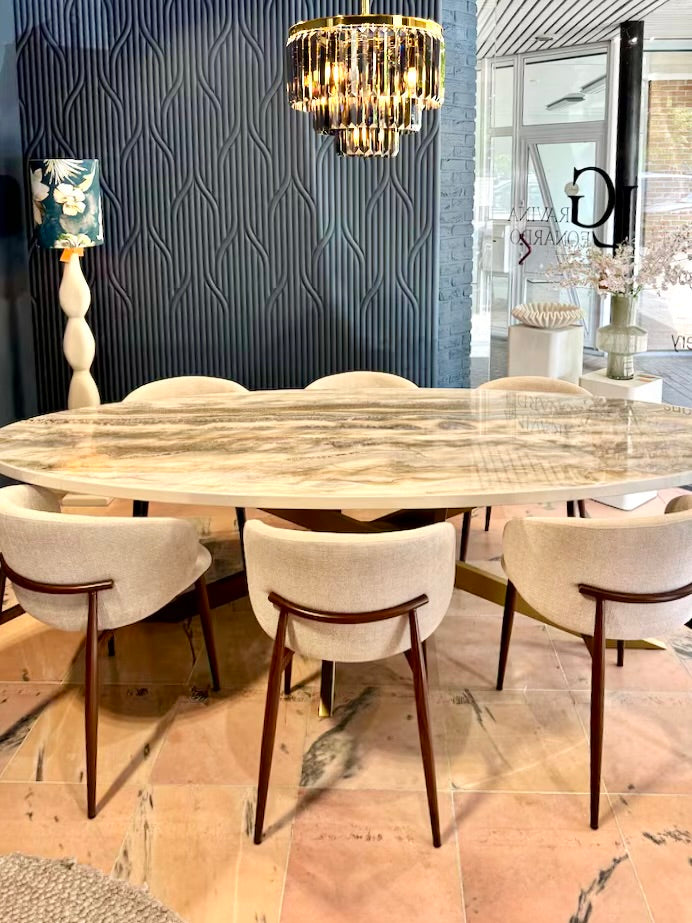 Oval Gold & Silver Marble Effect Dining Table (Custom)