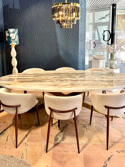 Oval Gold & Silver Marble Effect Dining Table (Custom)