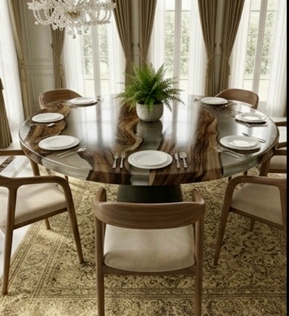 Round Epoxy Dining Table | Live Edge Wood