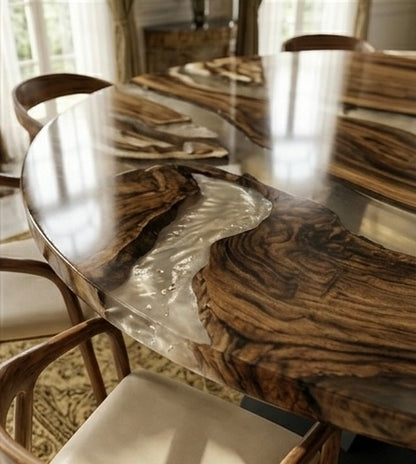 The Ethereal River Bespoke Walnut & Resin Dining Table