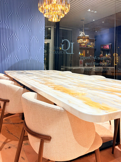Silver & Gold Poured Resin Dining Table | Rounded Corners