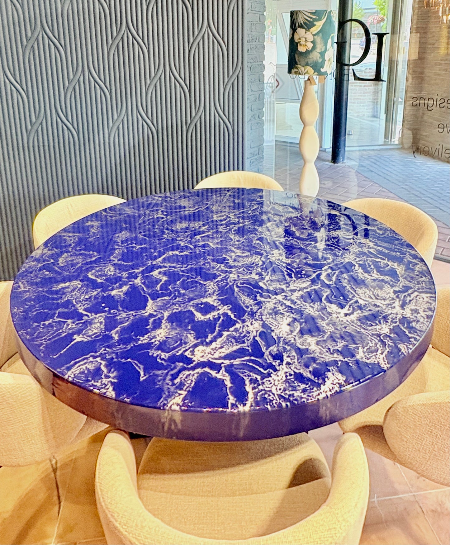 Silver Cloud Marble Effect Dining Table (Custom Handmade)