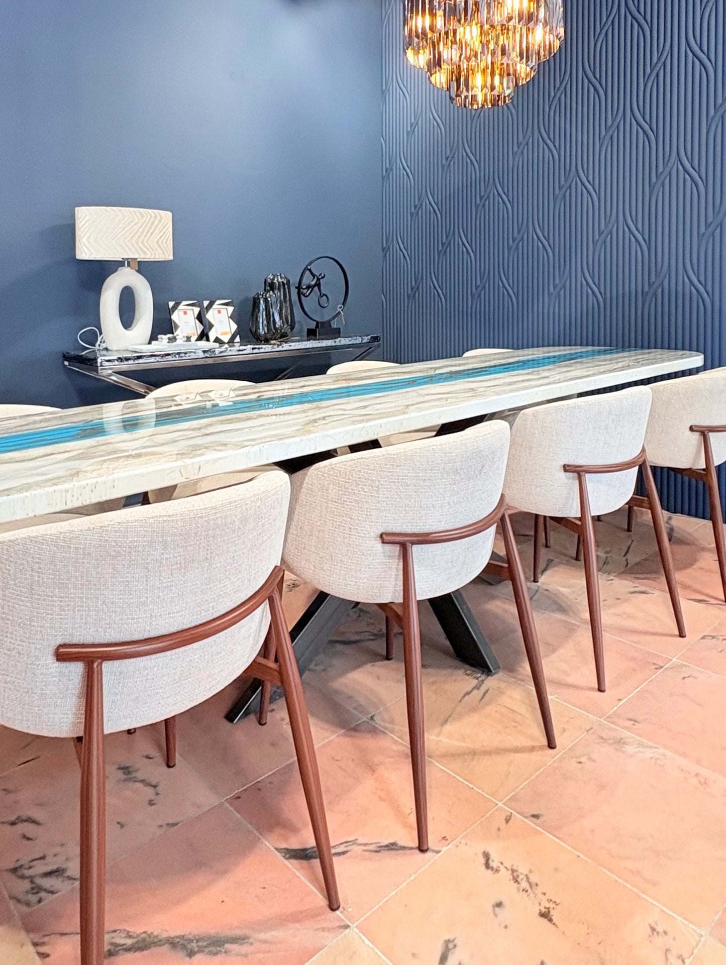 Turquoise Resin River Dining Table with Sparkles (Custom Made)