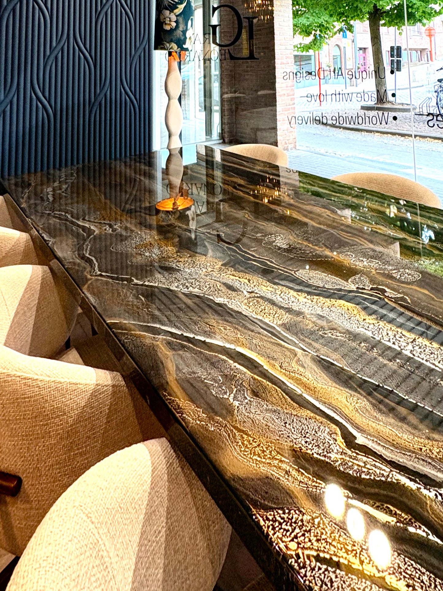 Dark Gold & Silver Resin Dining Table (Handmade)