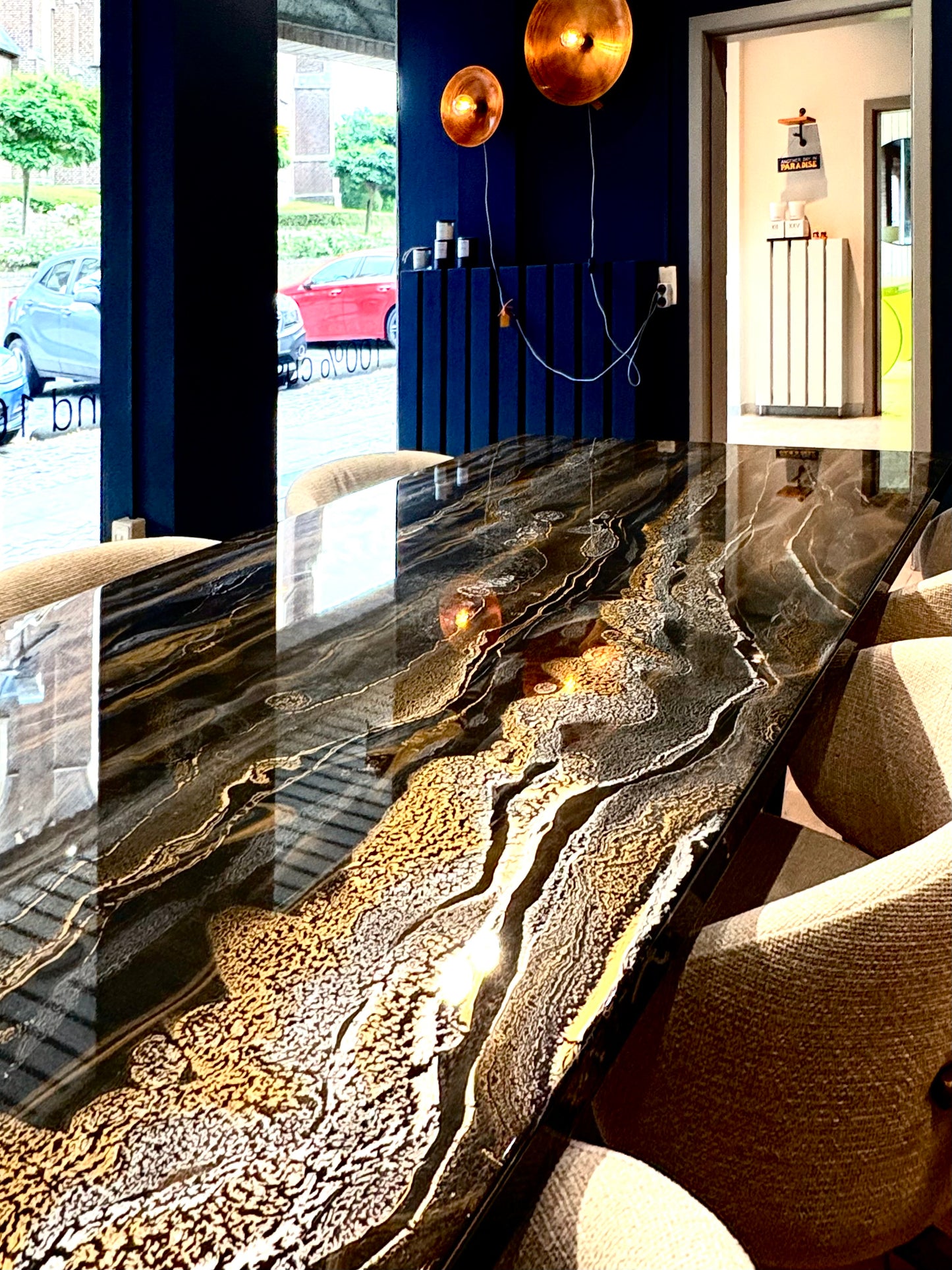 Dark Gold & Silver Resin Dining Table (Handmade)