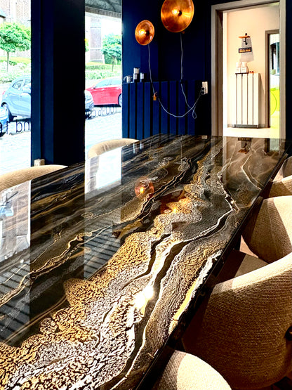 Dark Gold & Silver Resin Dining Table (Handmade)