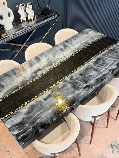 Custom Ocean Beach Epoxy Resin Dining Table | Personalized with Your Names