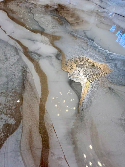 Gold & Silver Marble Effect Dining Table (Handmade)