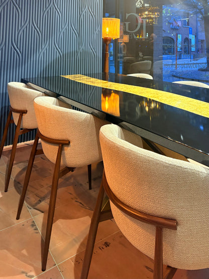 Black Dining Table with Glossy Gold River (Custom Size)