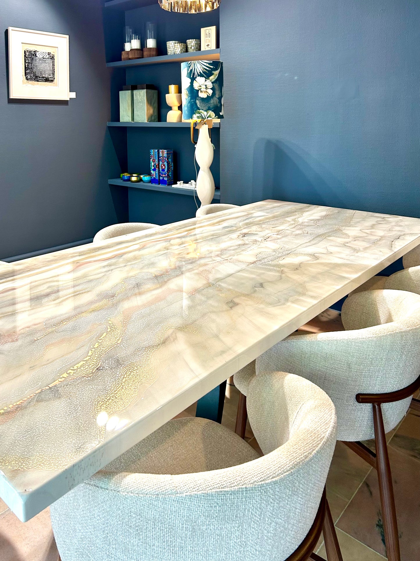 Bronze, Gold & Silver Marble Resin Dining Table (Custom)