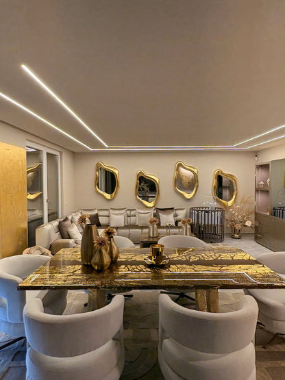 Golden Veins Gold Leaf Resin Dining Table with Gilded Sculptural Legs