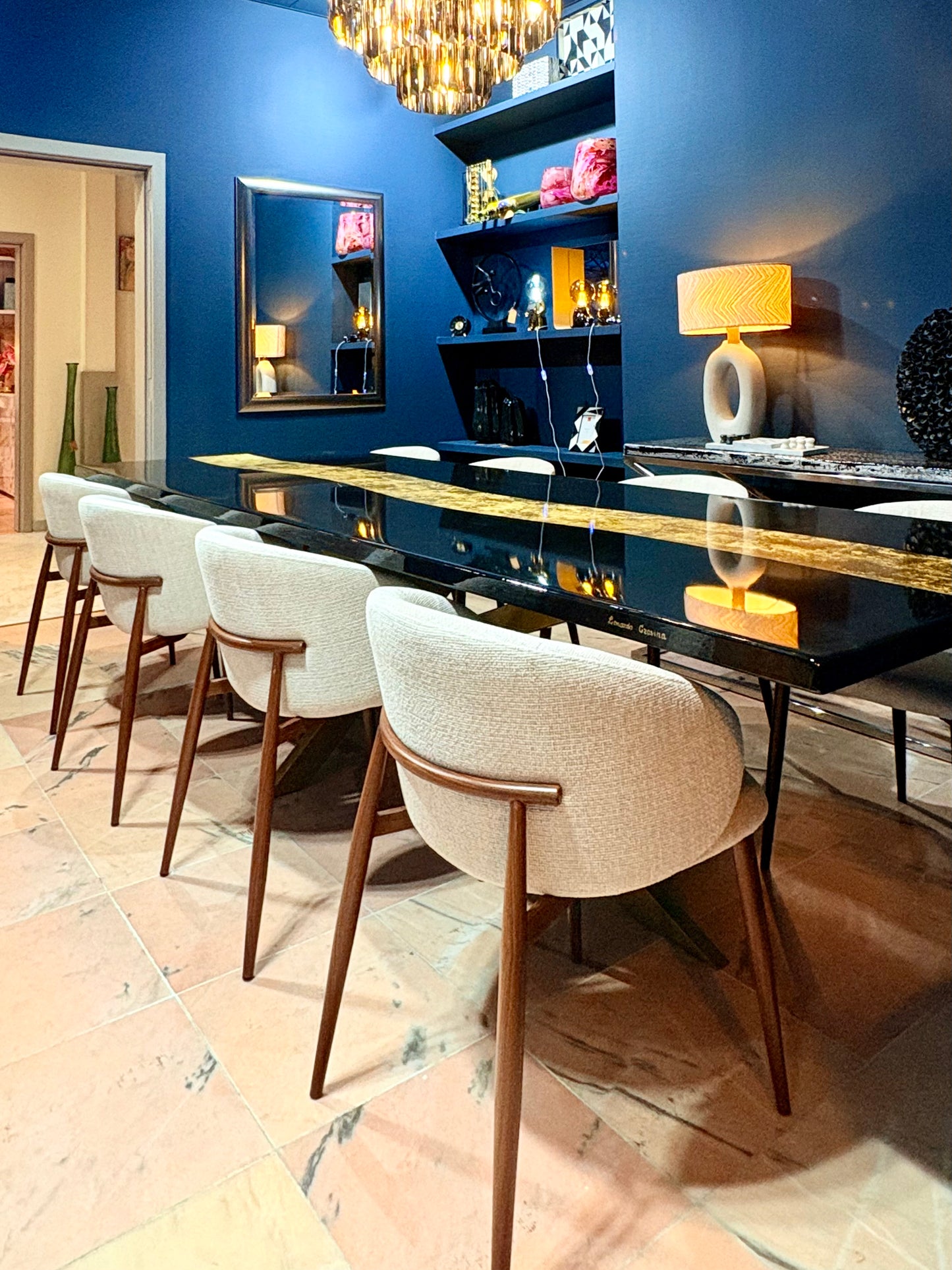 Black Dining Table with Glossy Gold River (Custom Size)