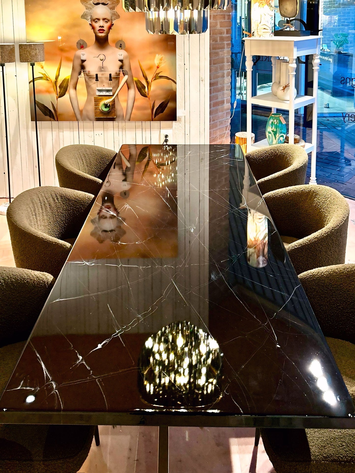 Black Marble Design Resin Dining Table (Custom Made)