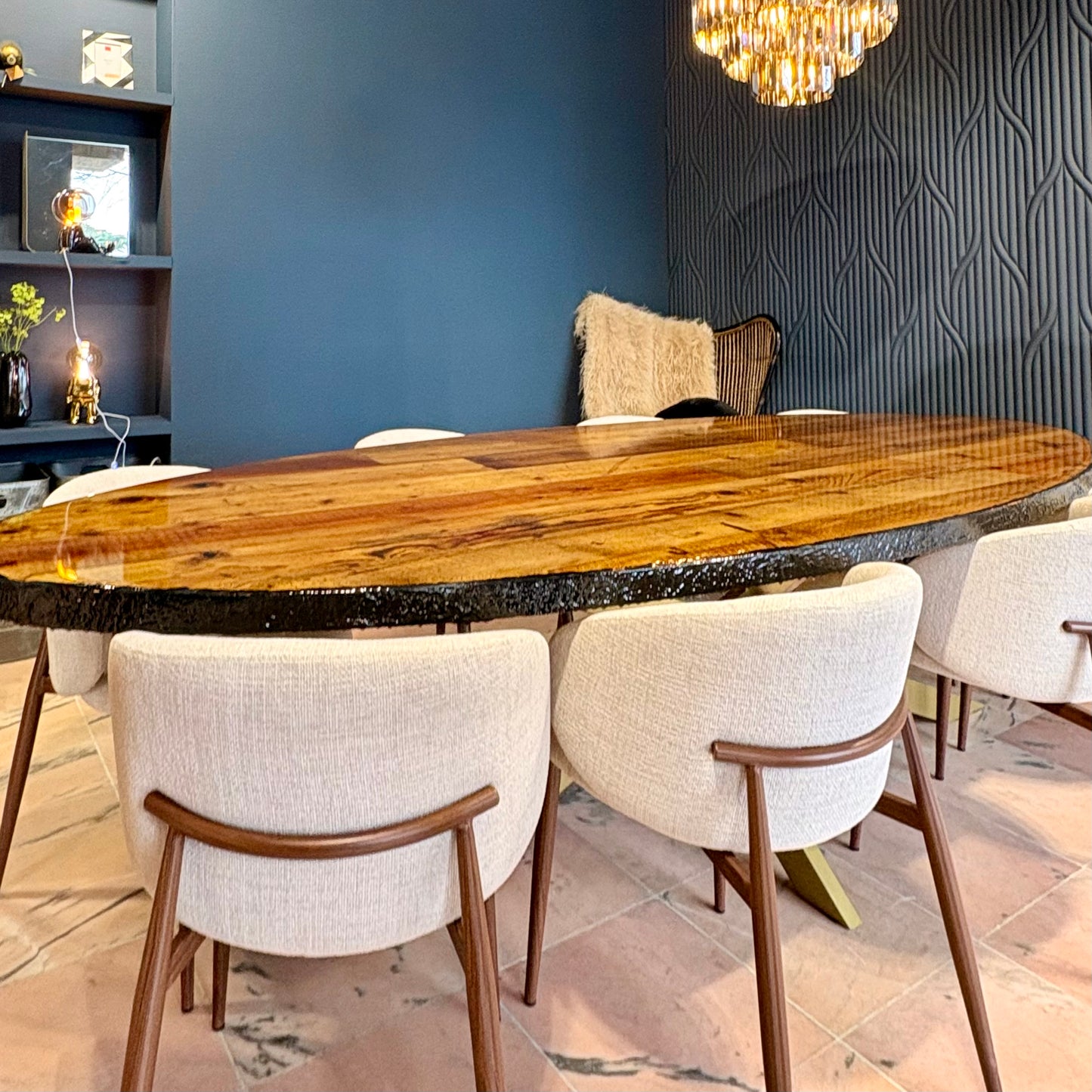 Oval Reclaimed Wood Dining Table | 3D Resin Art  | Barnwood