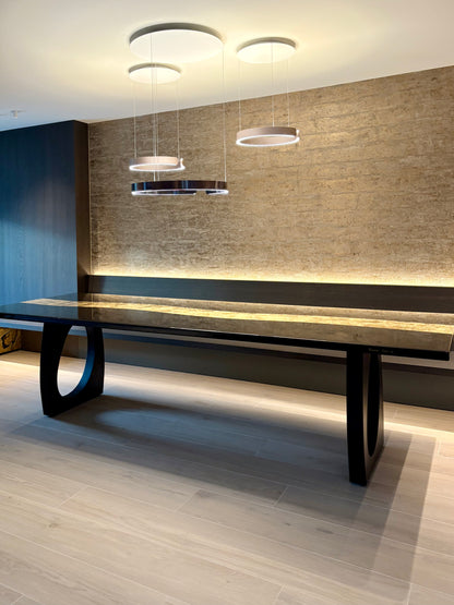 Black Dining Table with Glossy Gold River (Custom Size)