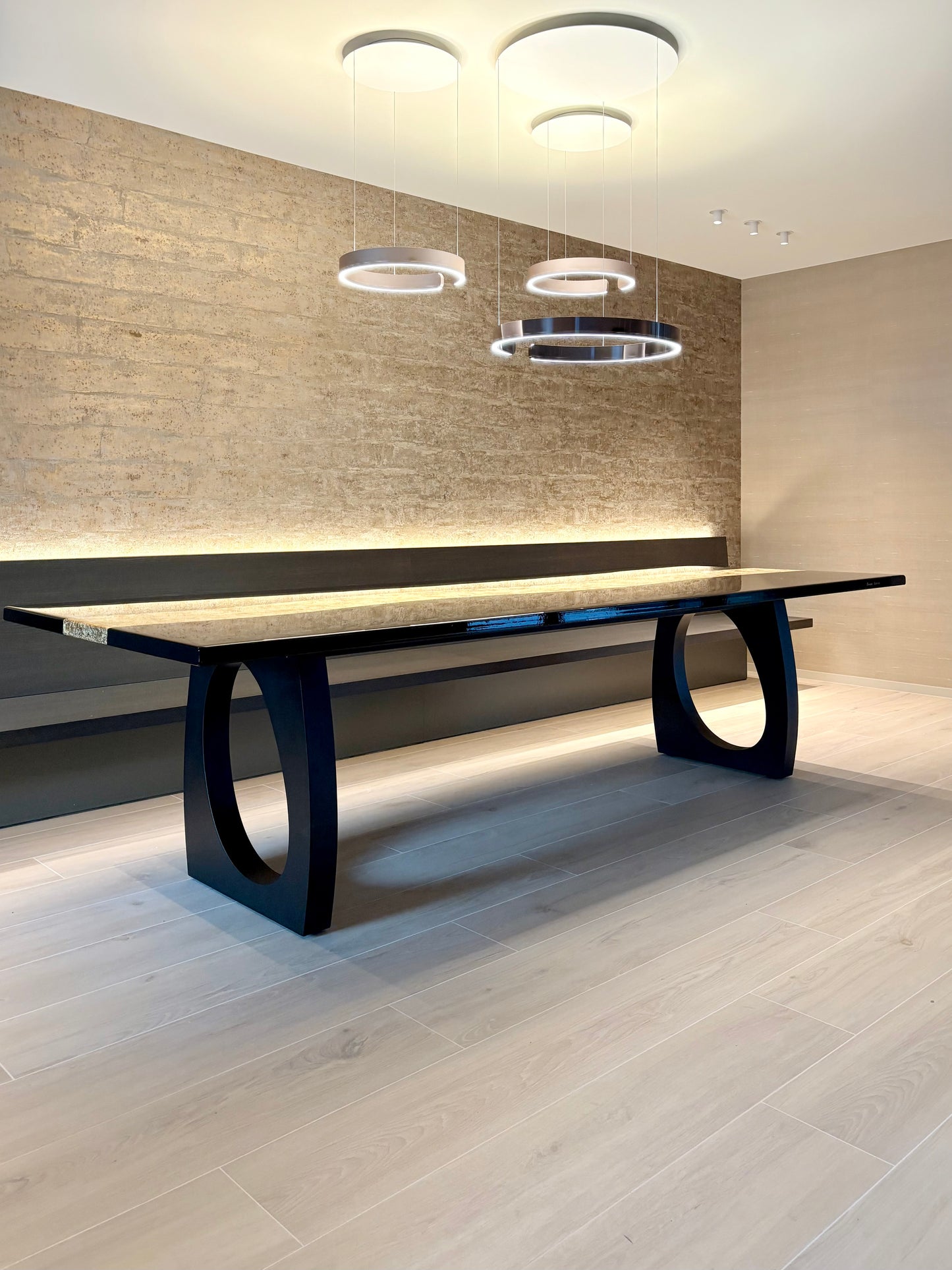 Black Dining Table with Glossy Gold River (Custom Size)