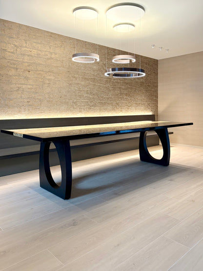 Black Dining Table with Glossy Gold River (Custom Size)
