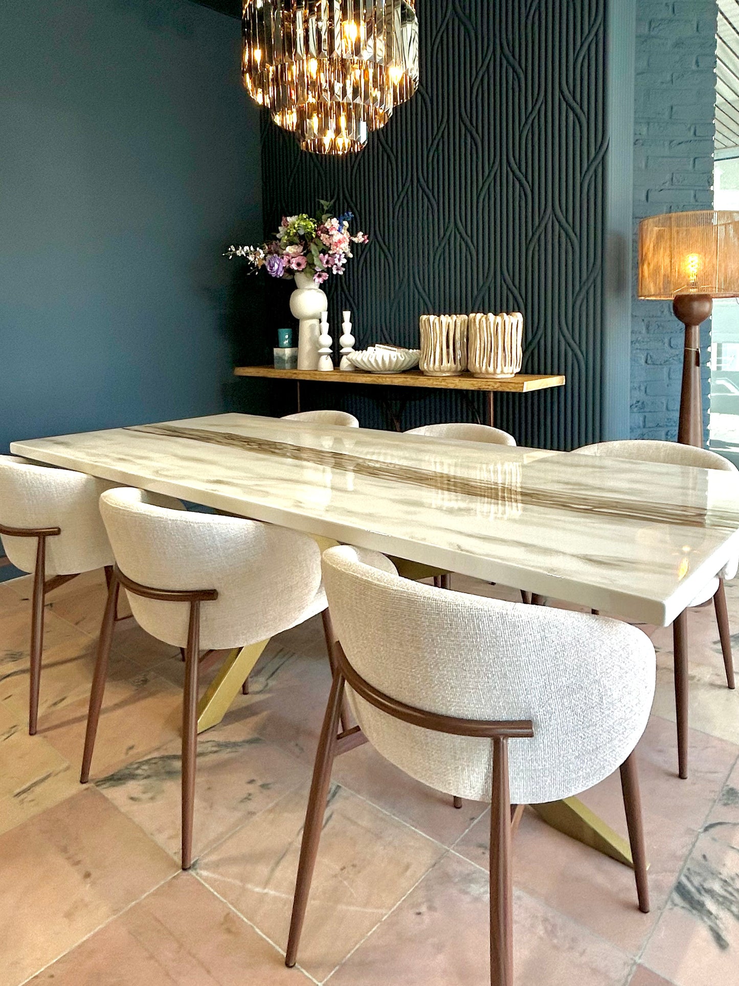 Gold River & Grey Marble Effect Resin Dining Table (Custom)