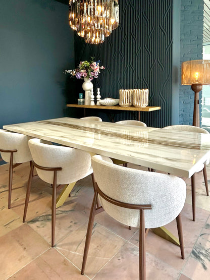 Gold River & Grey Marble Effect Resin Dining Table (Custom)