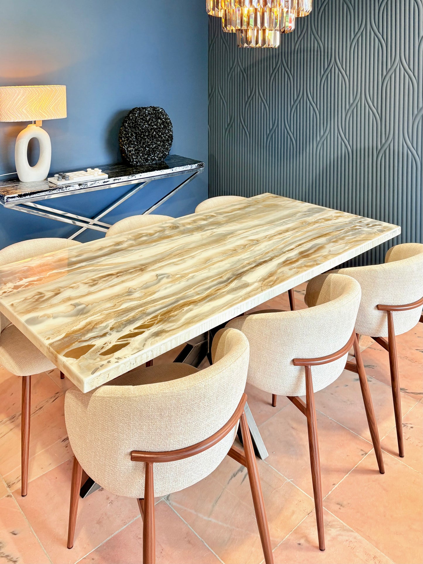 Silver & Gold Poured Resin Dining Table (Handmade Luxury Finish)