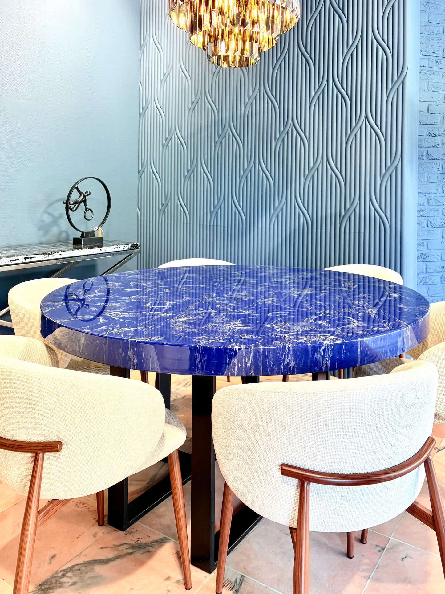 Silver Cloud Marble Effect Dining Table (Custom Handmade)