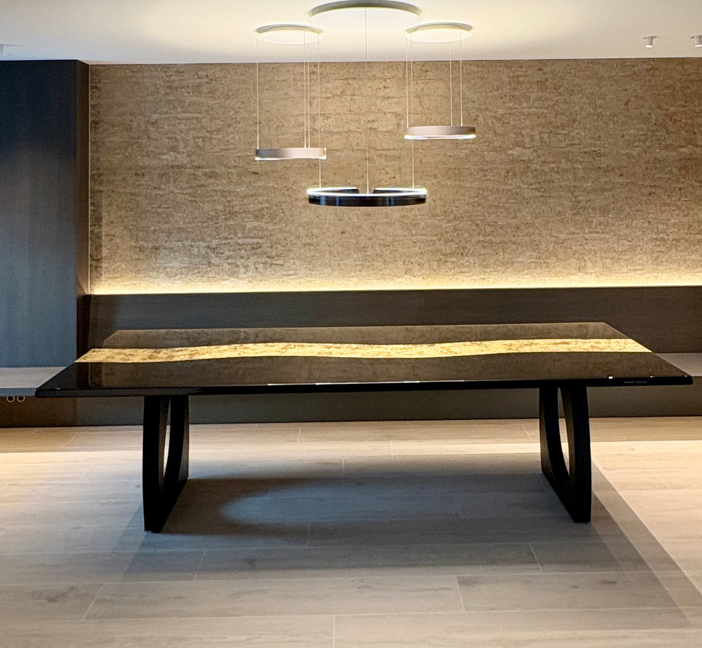 Black Dining Table with Glossy Gold River (Custom Size)