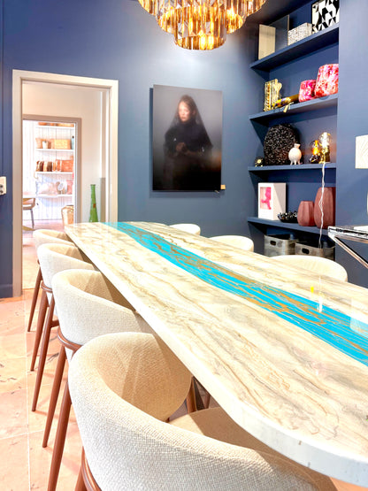 Turquoise Resin River Dining Table with Sparkles (Custom Made)