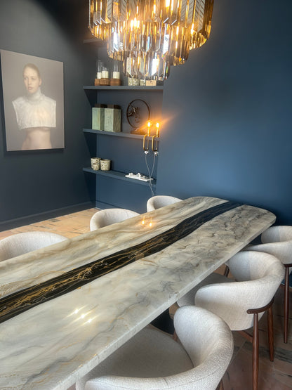 Silver and Gold Pouring Art Table | Black River | Glitter