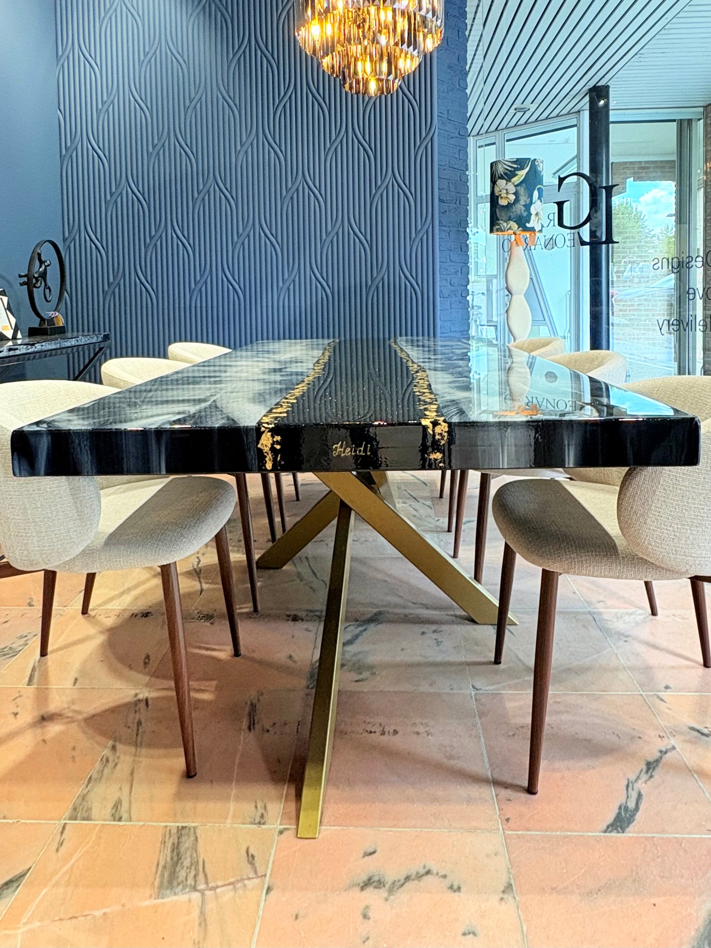 Custom Ocean Beach Epoxy Resin Dining Table | Personalized with Your Names