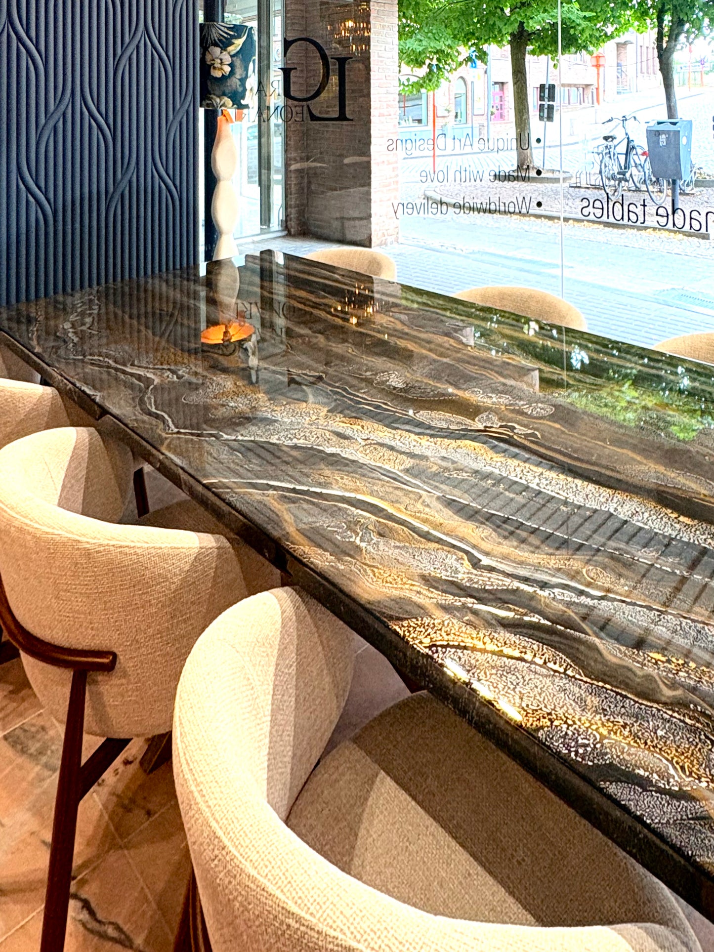 Dark Gold & Silver Resin Dining Table (Handmade)